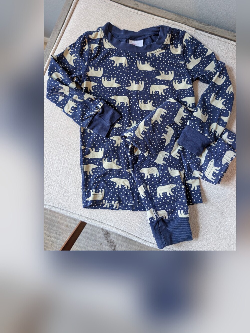 Hanna Andersson Navy Blue Polar Bear Pajama Set with Cream Accents 2T
